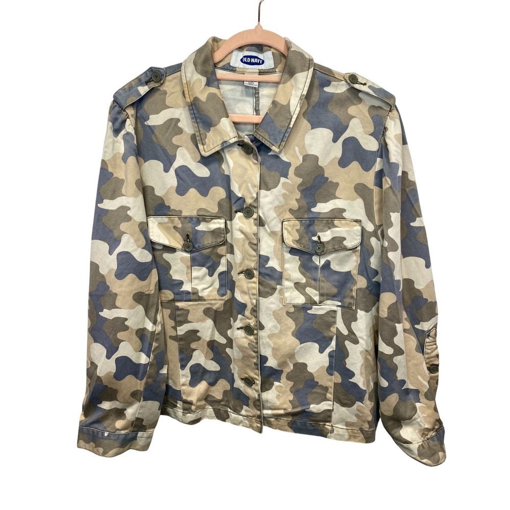 OLD NAVY Camo Utility Jacket Womens XXL Button Front Military Field Army Pockets